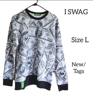 I SWAG HUNDRED DOLLAR PRINT CREW NECK SIZE L LONG SLEEVES SHIRT NEW WITH TAGS